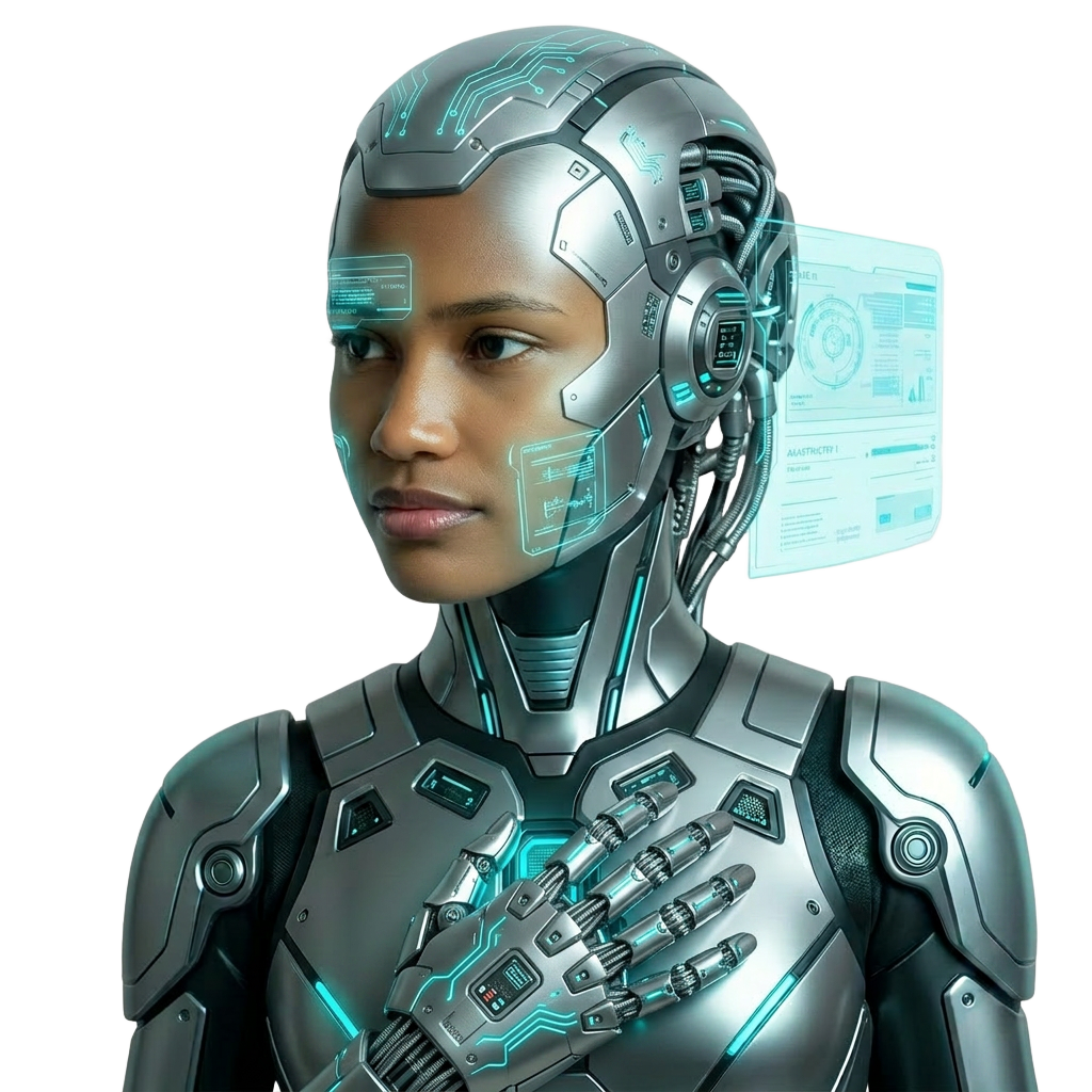 Retrato afro-brasileiro com interface de IA